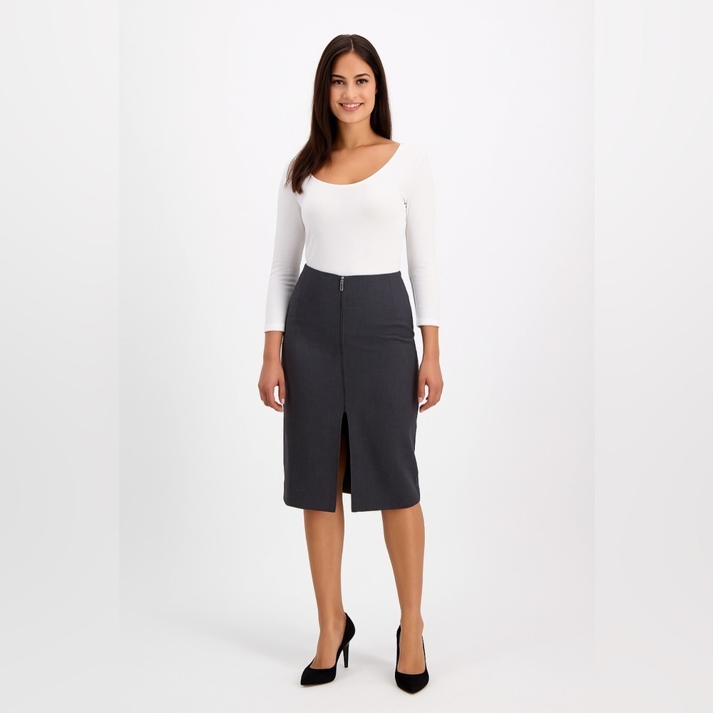 Theory Front Zipper Grey Wool Skirt 8